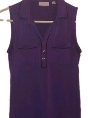 New York & Company Deep Purple Sleeveless Collared Button-Front Camisole